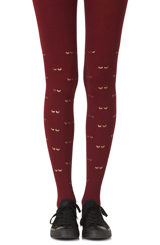 Daydreaming Burgundy Print Tights Hosiery Tights