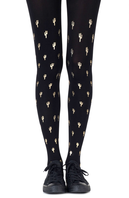 Prickly Pear Gold Print Tights Hosiery Tights