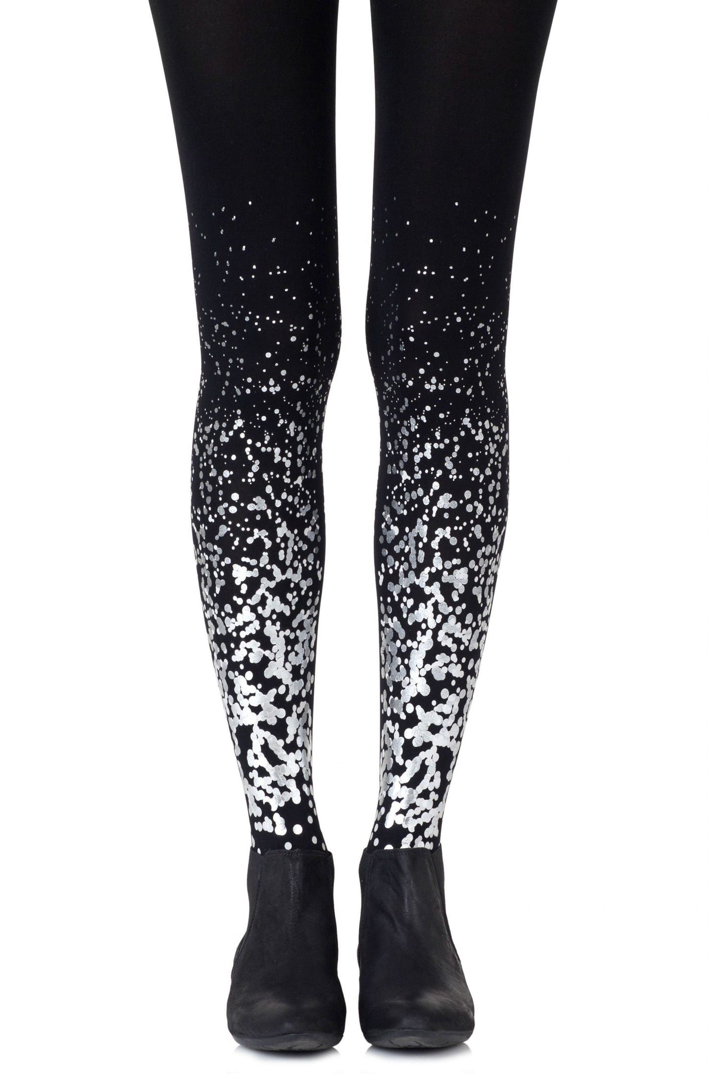 Paint It Black Grey Silver Print Tights Hosiery Tights
