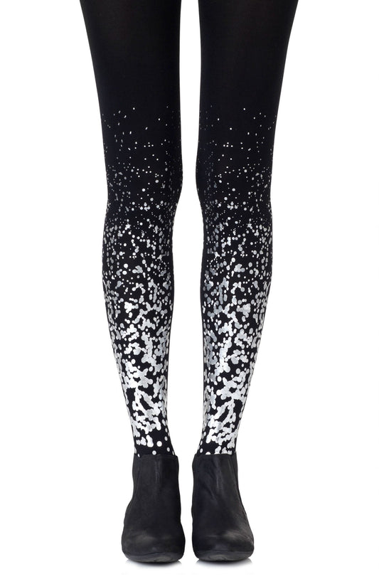 Paint It Black Grey Silver Print Tights Hosiery Tights