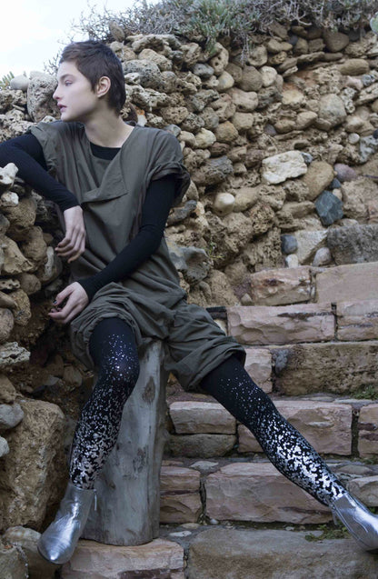 Paint It Black Grey Silver Print Tights Hosiery Tights