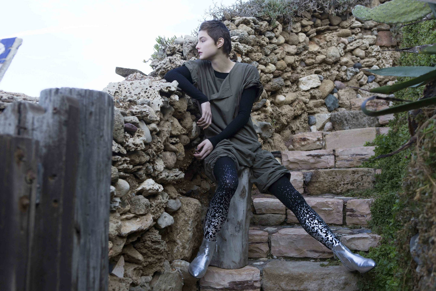 Paint It Black Grey Silver Print Tights Hosiery Tights