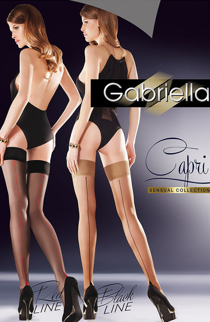 Sensual Black Hold Ups with Red Line Bedroom Wear Hosiery