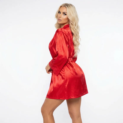 Sherie Red Satin Robe Set