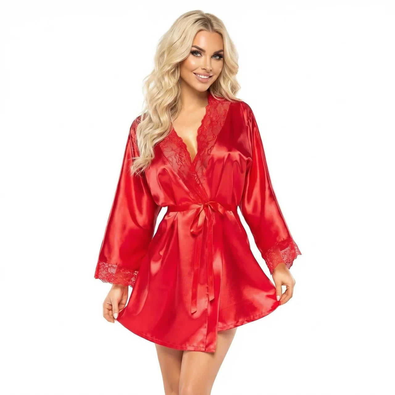 Sherie Red Satin Robe Set