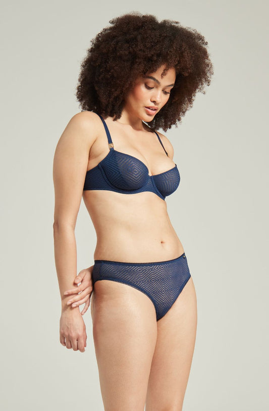 The Sheer Deco Lift Balcony Bra Navy Up to GG Cup Everyday Lingerie Sets