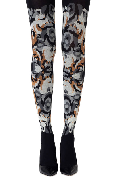 Earth Goddess Grey Orange Print Tights Hosiery Tights