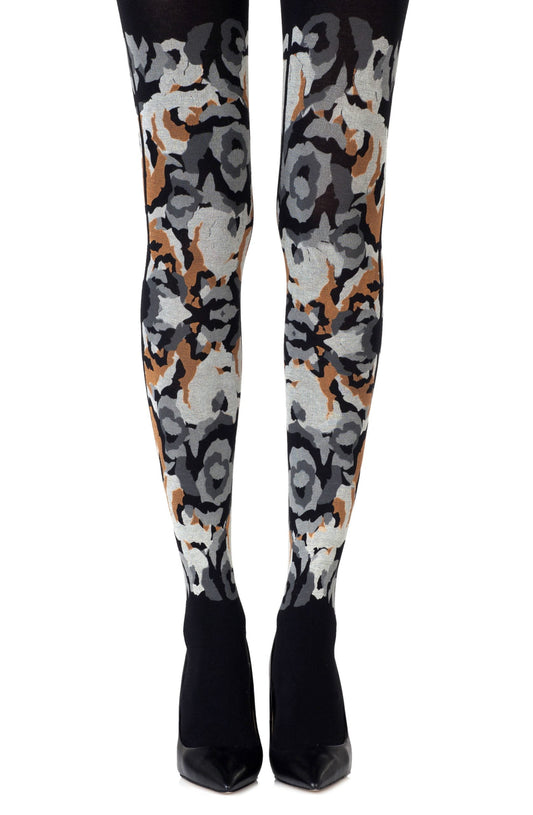 Earth Goddess Grey Orange Print Tights Hosiery Tights
