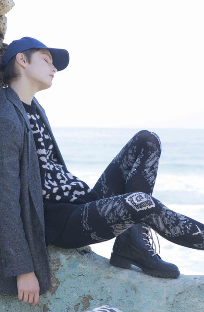 The Long And Winding Road Black Print Tights Hosiery Tights