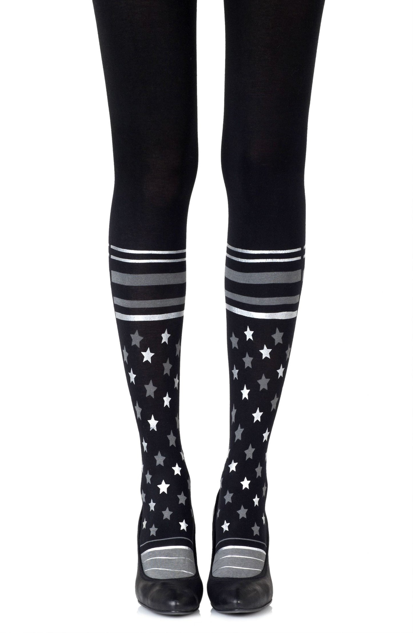 Sock It To Me Grey Silver Print Tights Hosiery Tights