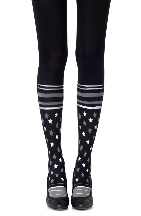 Sock It To Me Grey Silver Print Tights Hosiery Tights