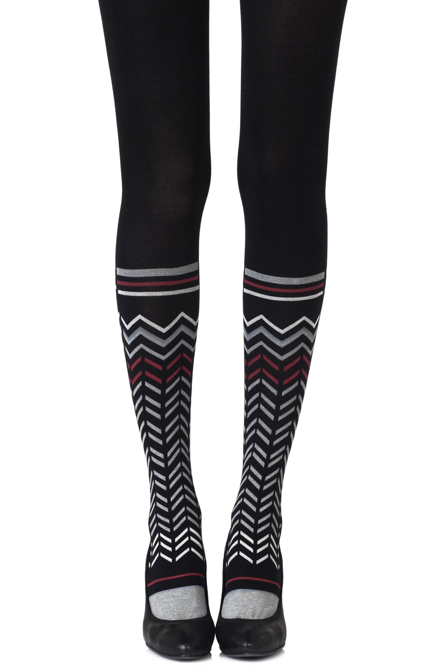 Zig Zag Walk Black Print Tights Hosiery Tights