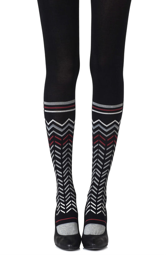 Zig Zag Walk Black Print Tights Hosiery Tights