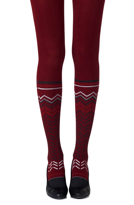 Zig Zag Walk Burgundy Print Tights Hosiery Tights