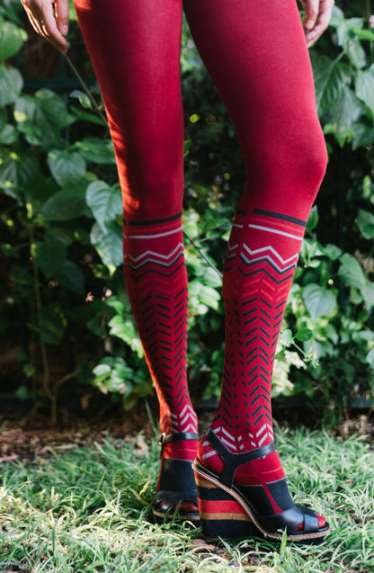 Zig Zag Walk Burgundy Print Tights Hosiery Tights