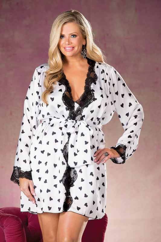 X Heart Print & Lace Robe Bedroom Wear Robes