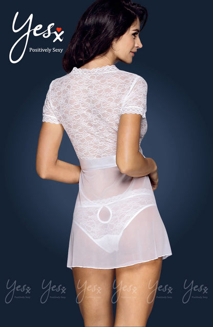 Yesx YX pc Gown,panty & Belt White Bridal Nightwear
