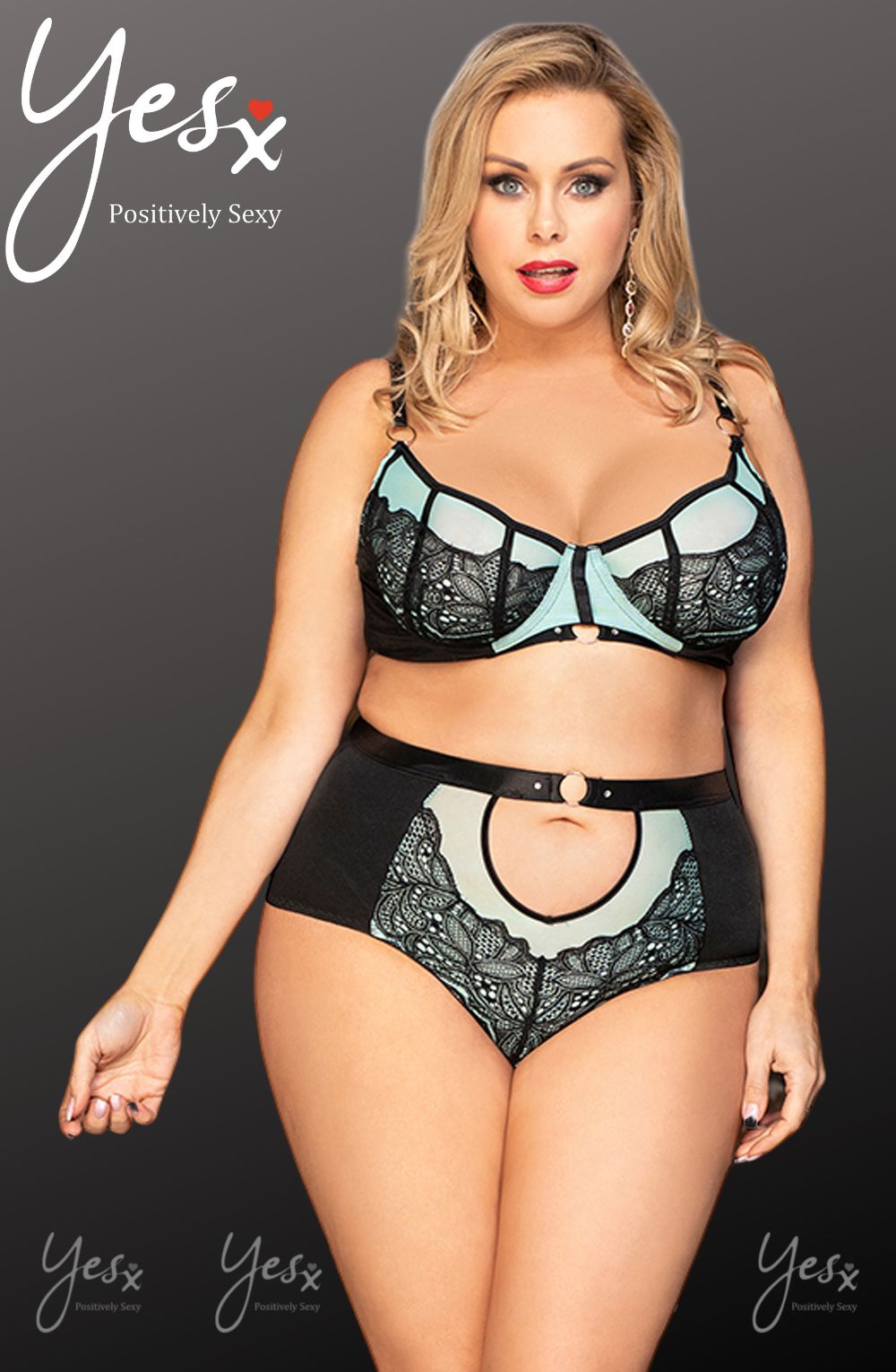 YXQ Blue Bra Set Plus Sizes Lingerie Sets
